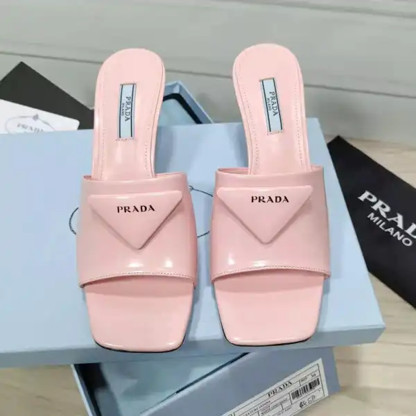 Cheap PRADA Brushed leather mid-heeled slides 0204